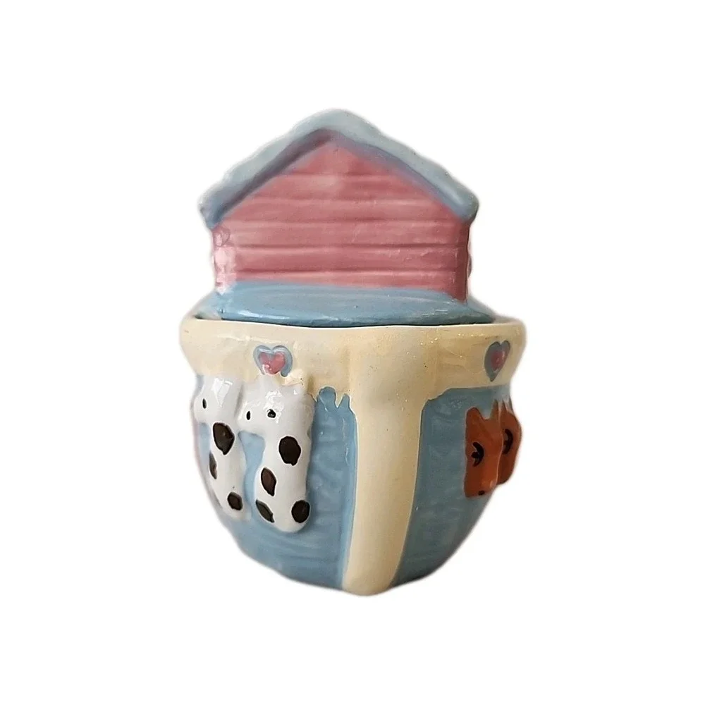 Vintage 3-Pc. Noah's Ark Napkin Holder, Creamer & Sugar Hand-Painted Ceramic Set